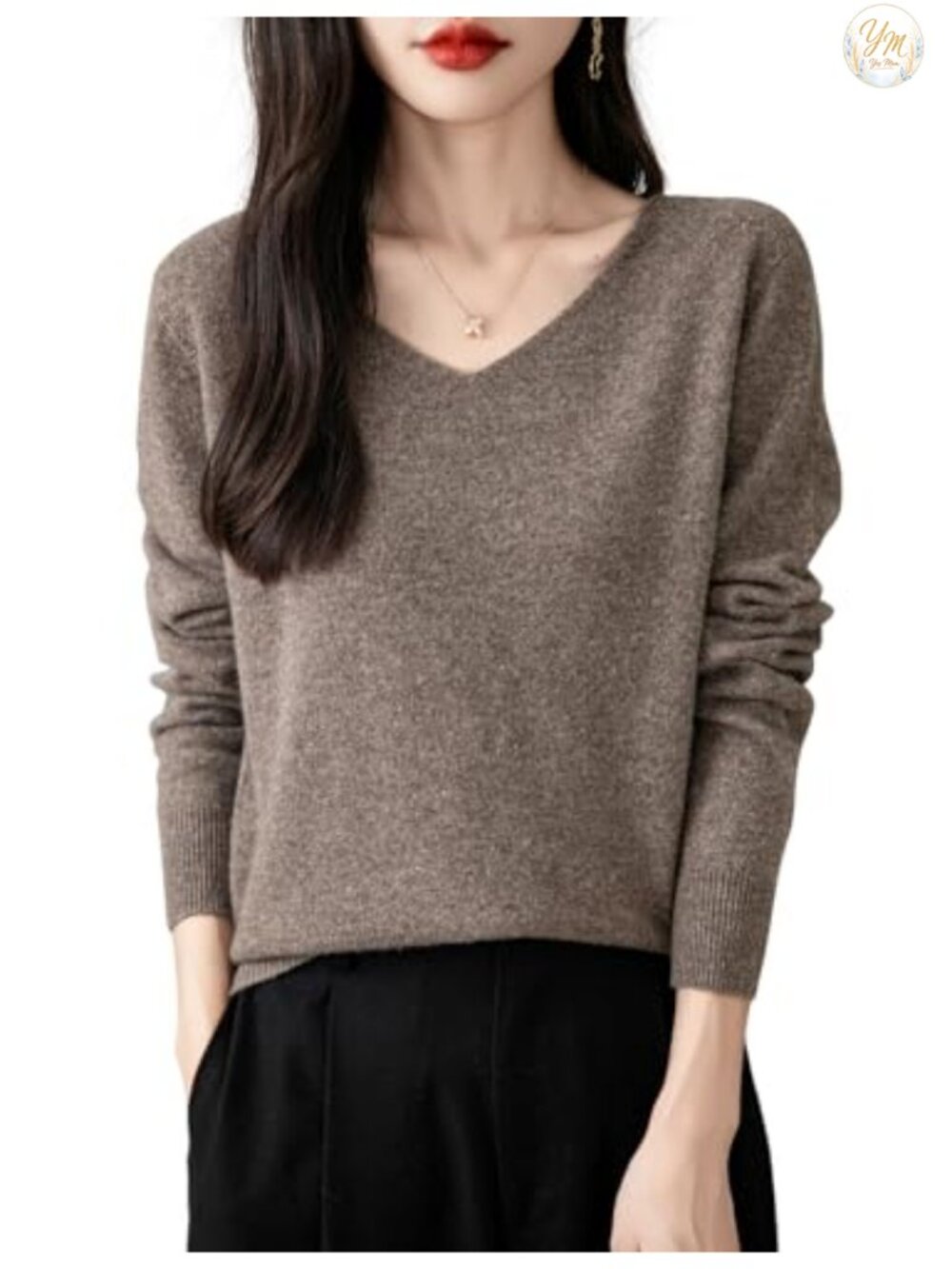 Women's 100% Merino Wool V-Neck Sweater Seamless Long Sleeve